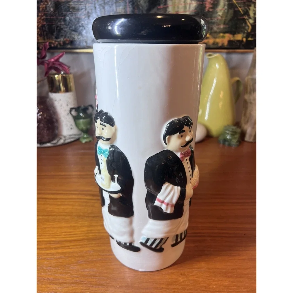 Vintage Houston Harvest Hand Painted Ceramic Bistro Waiters Tall Pasta Canister